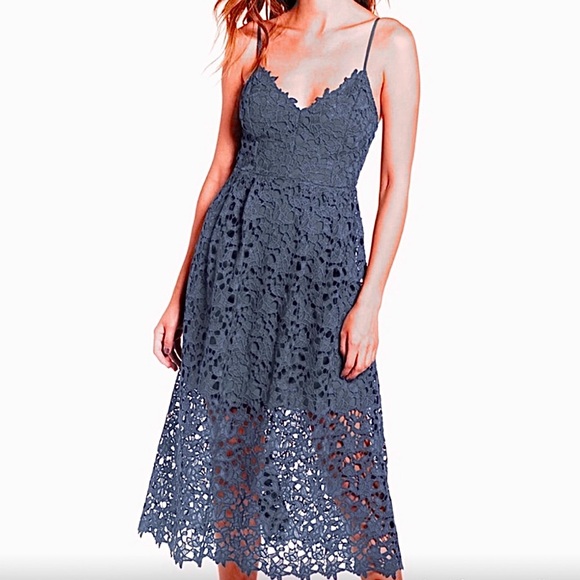 ANTHROPOLOGY MAEVE Dresses & Skirts - ANTHROPOLOGY MAEVE ASTR The LABEL Eyelet Lace Overlay Midi Dress Slate Blue M